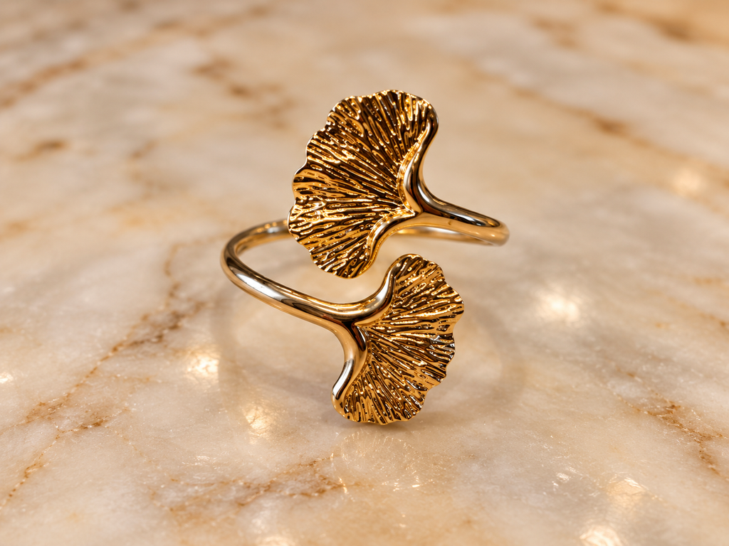 Anillos de servilleta Ginkgo dorado · Set de 4