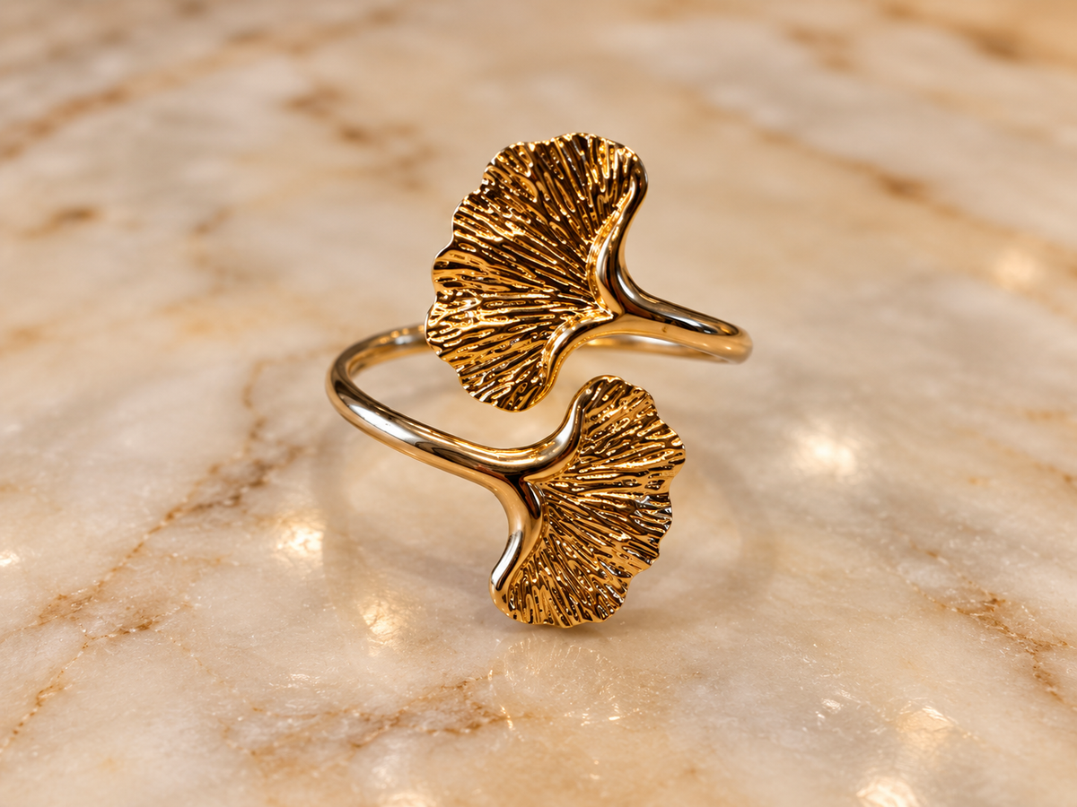 Anillos de servilleta Ginkgo dorado · Set de 4