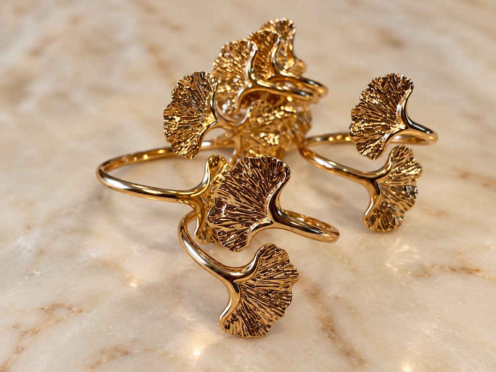 Anillos de servilleta Ginkgo dorado · Set de 4