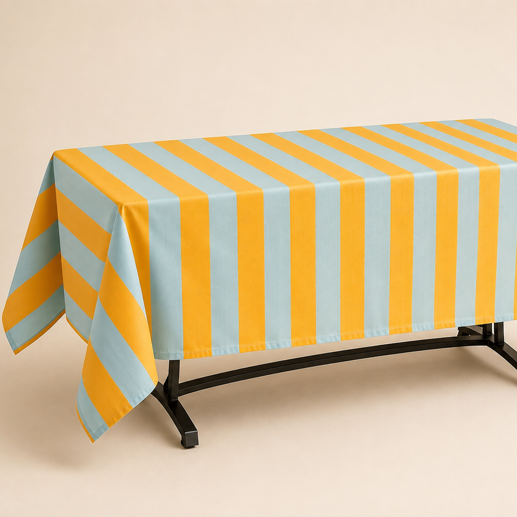 Mantel 100% algodón antimanchas summer stripes en turquesa y naranja