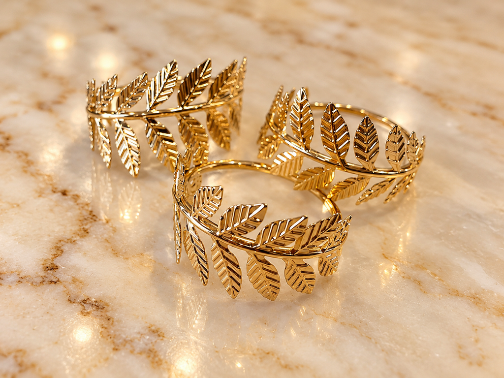Anillos de servilleta de hojas doradas · Set de 4