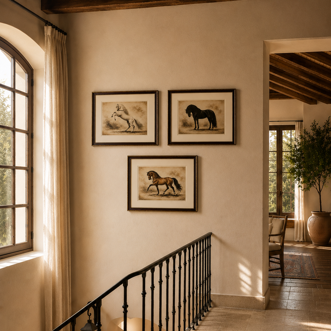 Composición de arte ecuestre enmarcado para decoración de interiores