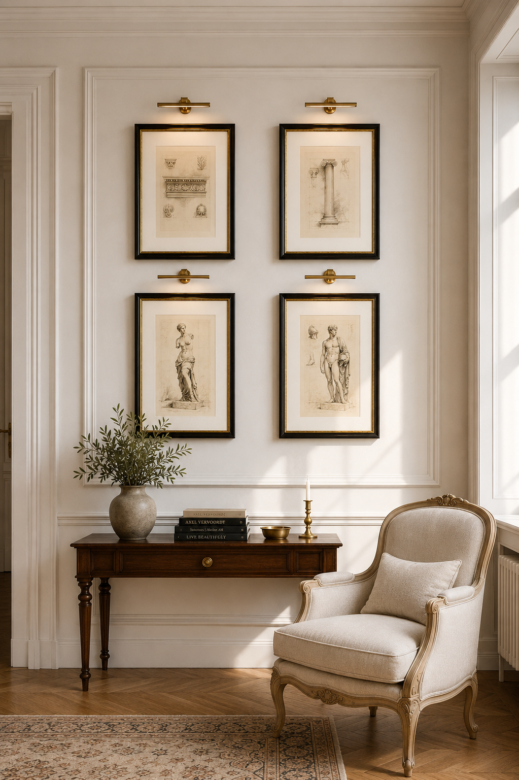 Conjunto de arte clásico inspirado en la arquitectura y escultura helénica situado en salon