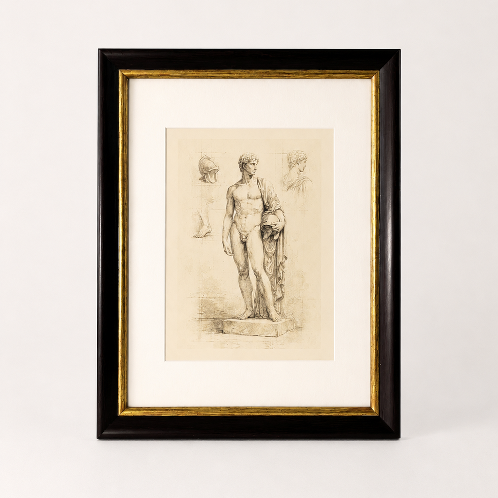 Lámina de escultura masculina inspirada en el arte clásico griego