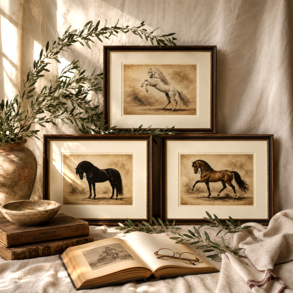 Composición de arte ecuestre enmarcado para decoración de interiores